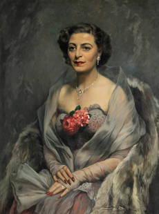 Emil Jean Kosa, Jr. (1903 - 1968): Portrait of a Lady: oil on canvas; signed lower right Sight: 39 1/2 x 29 1/2 in. (100.3 x 74.9 cm.), Frame: 46 1/2 x 36 1/2 in. (118.1 x 92.7 cm.) Provenance: Property from a Beverly Hills, CA Estate