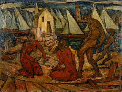 Emil Jean Kosa, Jr. (1903 - 1968): Tyler's Landing: oil on canvas; unsigned, titled in pencil to stretcher 30 x 40 in. (76.2 x 101.6 cm.) Provenance: Provenance: Property from a Beverly Hills, CA Estate, acquired directly from the artist