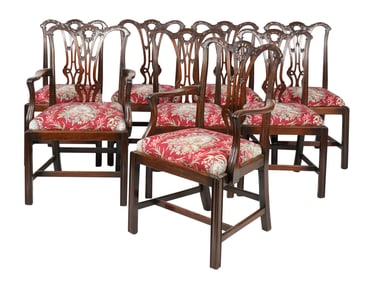 Set of Chippendale-Style Carved Mahogany Dining Chairs
