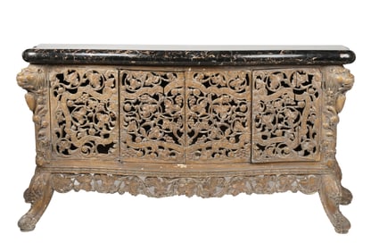 Nick Chavez Carved Marble-Top Cabinet