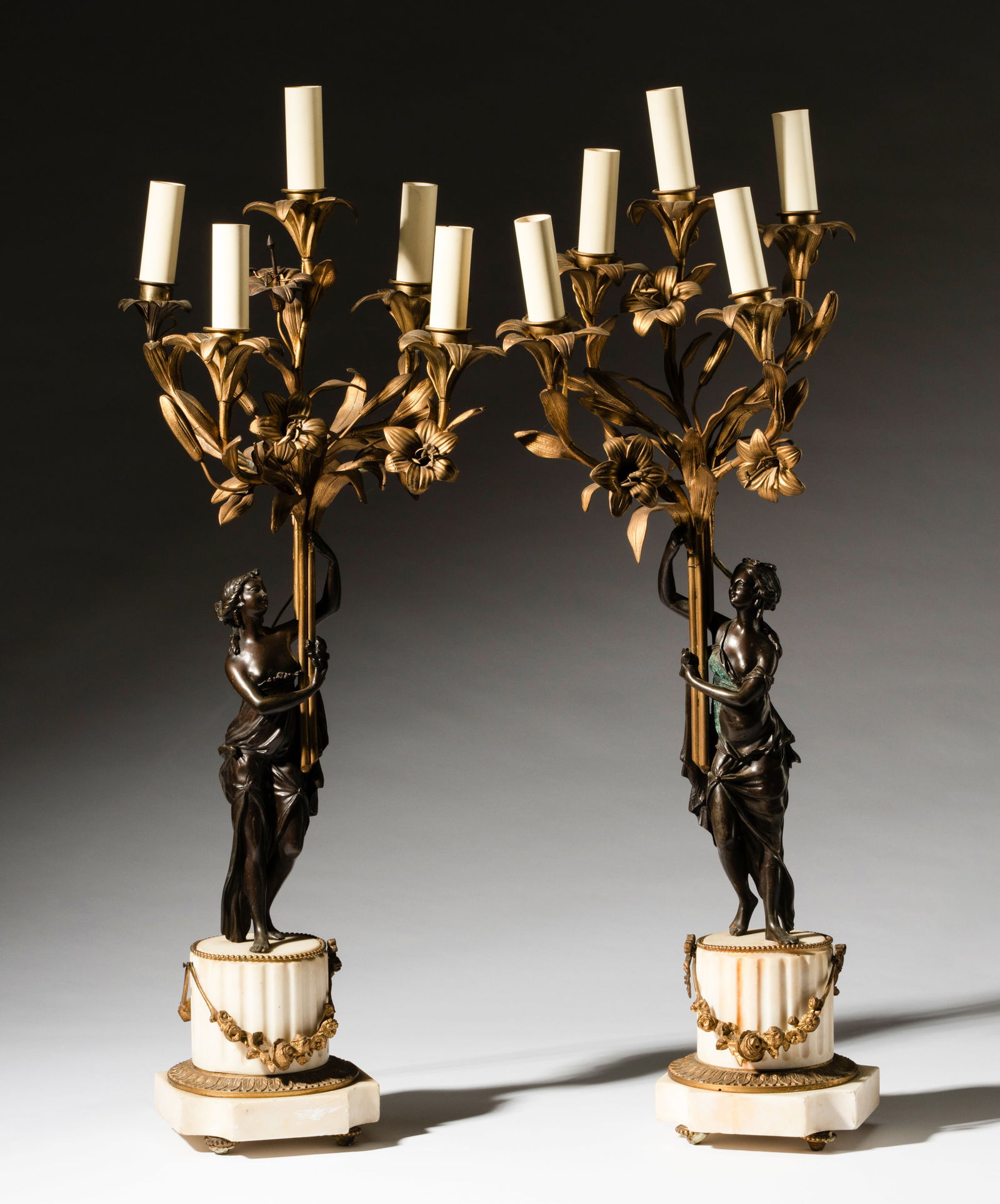 Pair of Continental Neoclassical-Style Figural Five-Light Candelabra (1 of 12)