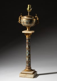 Champleve Enamel Urn and Pedestal