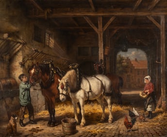 Willem Jacobus Bogaard (1842-1887): Figures and Horses in a Stable