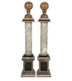 Pair of Grand Tour Marble Columns with Agate Finials Pair of Grand Tour Marble Columns with Agate Finials