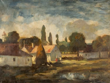 Bela Ivanyi Grunwald (1867-1940): Rural Village in Landscape