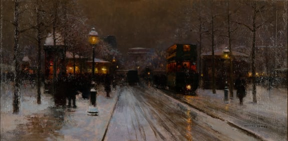 Edouard-Leon Cortes (1882-1969): Parisian Winter Street Scene