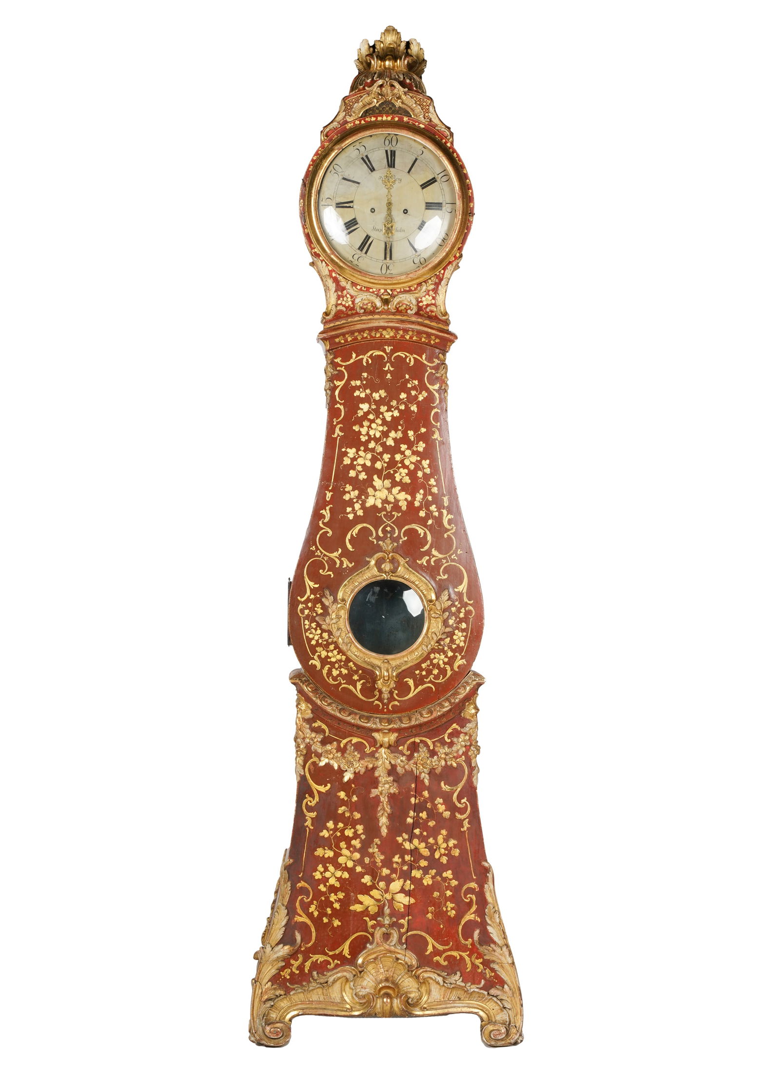 Swedish Rococo Gilt and Red Lacquer Tall Case Clock (1 of 13)
