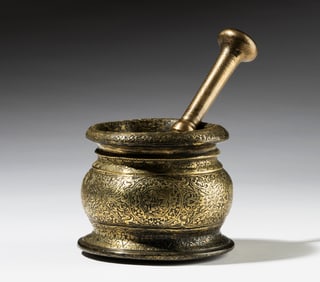 Antique Persian Islamic Bronze Mortar and Pestle