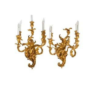 Pair of Rococo-Style Gilt Bronze Sconces