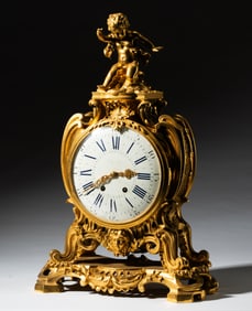 Louis XV-Style Gilt Bronze Figural Mantel Clock Retailed by Tiffany