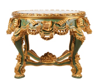 Baroque-Style Green-Painted and Gilt Center Table