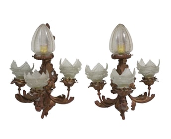 Pair of Gilt Metal Four-Light Sconces