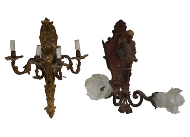 Two Gilt Metal Figural Sconces