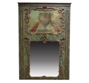 Rococo-Style Gilt and Polychrome-Painted Trumeau Mirror