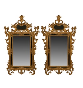 Pair of Italian Baroque-Style Carved Giltwood Wall Mirrors