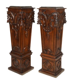 Nick Chavez Pair of Carved Wood Pedestals
