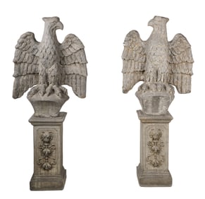 Nick Chavez Pair of Painted Cast Stone Eagle Garden Statues