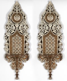 Pair of Syrian Mother of Pearl-Inlaid Brackets