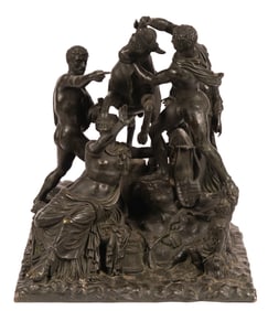 Patinated Bronze Figural Group of Theseus Taming the Bull of Marathon