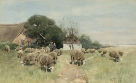 Herman Johannes van der Weele (1852-1930): Grazing Sheep