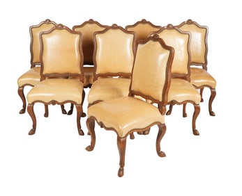 Set of Eight Provincial-Style Carved Dining Side Chairs
