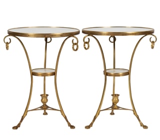 Pair of Neoclassical-Style Gilt Metal and Stone Tables