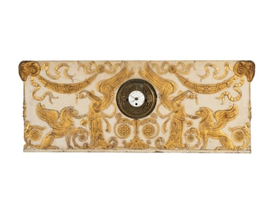 Italian Neoclassical-Style Gilt and Cream-Painted Clock-Inset Overdoor Panel