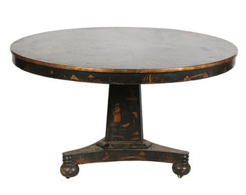English Regency-Style Chinoiserie Lacquered Pedestal Table