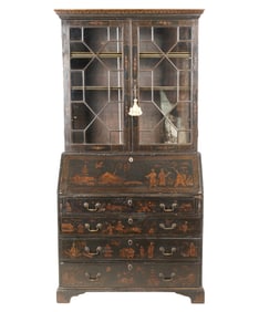 Chinoiserie Black and Gilt Japanned Bureau Bookcase