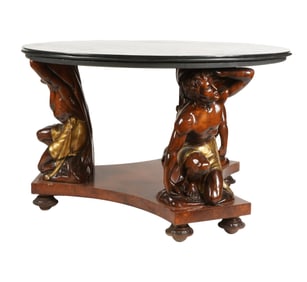 Figural Carved Table with Pietra Dura Marble Top