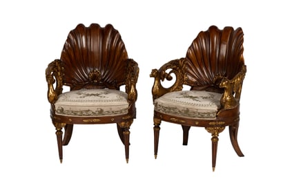 Pair of Gilt and Stained Wood Grotto Chairs