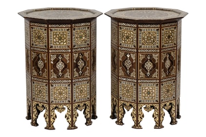 Pair of Moorish-Style Shell-Inlaid Decagonal Side Tables