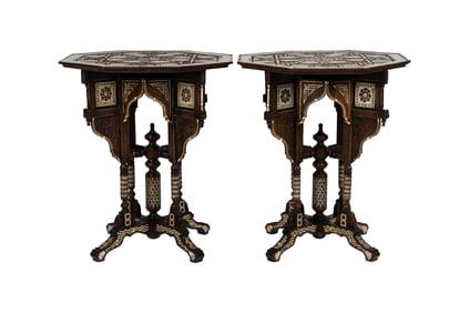 Pair of Moorish-Style Shell-Inlaid Octagonal Side Tables