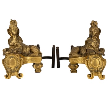 Pair of Gilt Bronze Figural Andirons