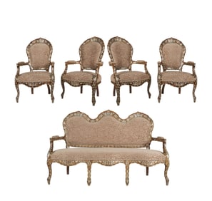 Five-Piece Moorish-Style Shell-Inlaid Salon Suite