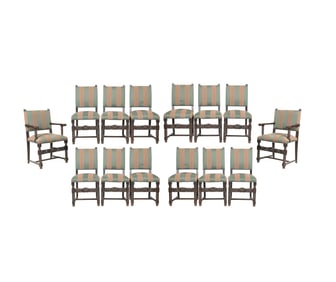 Set of Fourteen Spanish Revival-Style Upholstered Dining Chairs