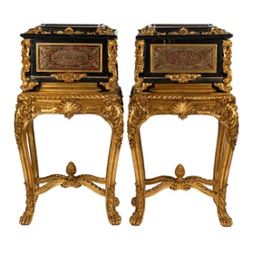 Pair of Boulle-Style Caskets on Giltwood Stands