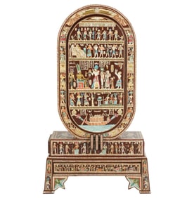 Egyptian-Style Polychromed and Shell-Inlaid Collector's Cabinet