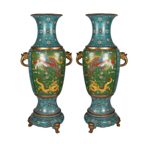 Pair of Monumental Cloisonne Vases