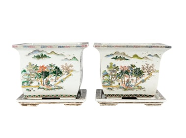 Pair of Antique Chinese Famille Rose Porcelain Planters