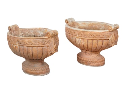 Pair of Neoclassical-Style Oval Cast Stone Planters