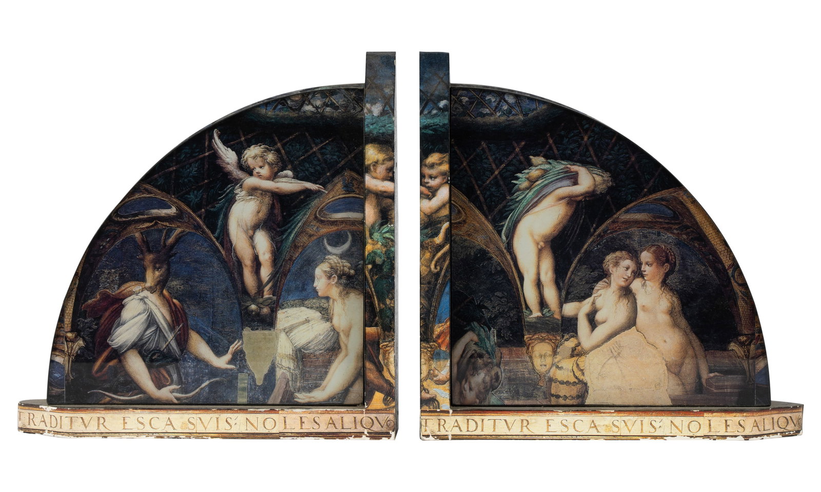 Pair of Willan F. Decoupage Bookends: printed decoration on wood with plexiglass; 1993; ed. 1/100 and 19/100; signed, numbered and dated underside 9 x 9 x 2 in. (22.9 x 22.9 x 5.1 cm.) Provenance: Property from the Estate of Nick Chavez, 