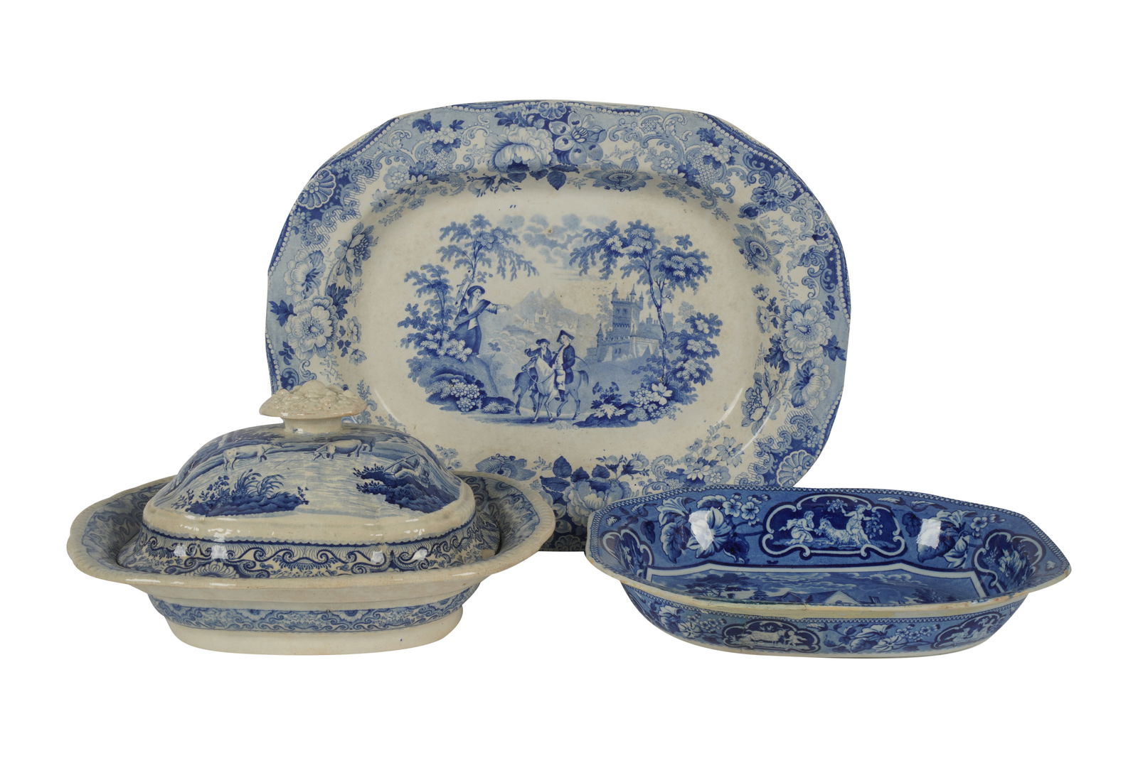 Three Staffordshire Blue and White Transferware Pottery Serving Pieces (1 of 9)
