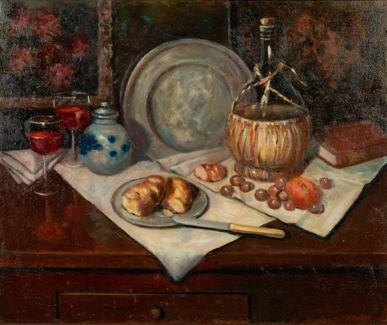 Dorothy Joyce Bolton (1903 - 1981): Still Life: oil on canvas; signed lower right Sight: 19 1/2 x 23 1/2 in. (49.5 x 59.7 cm.), Frame: 21 1/2 x 25 1/2 in. (54.6 x 64.8 cm.)