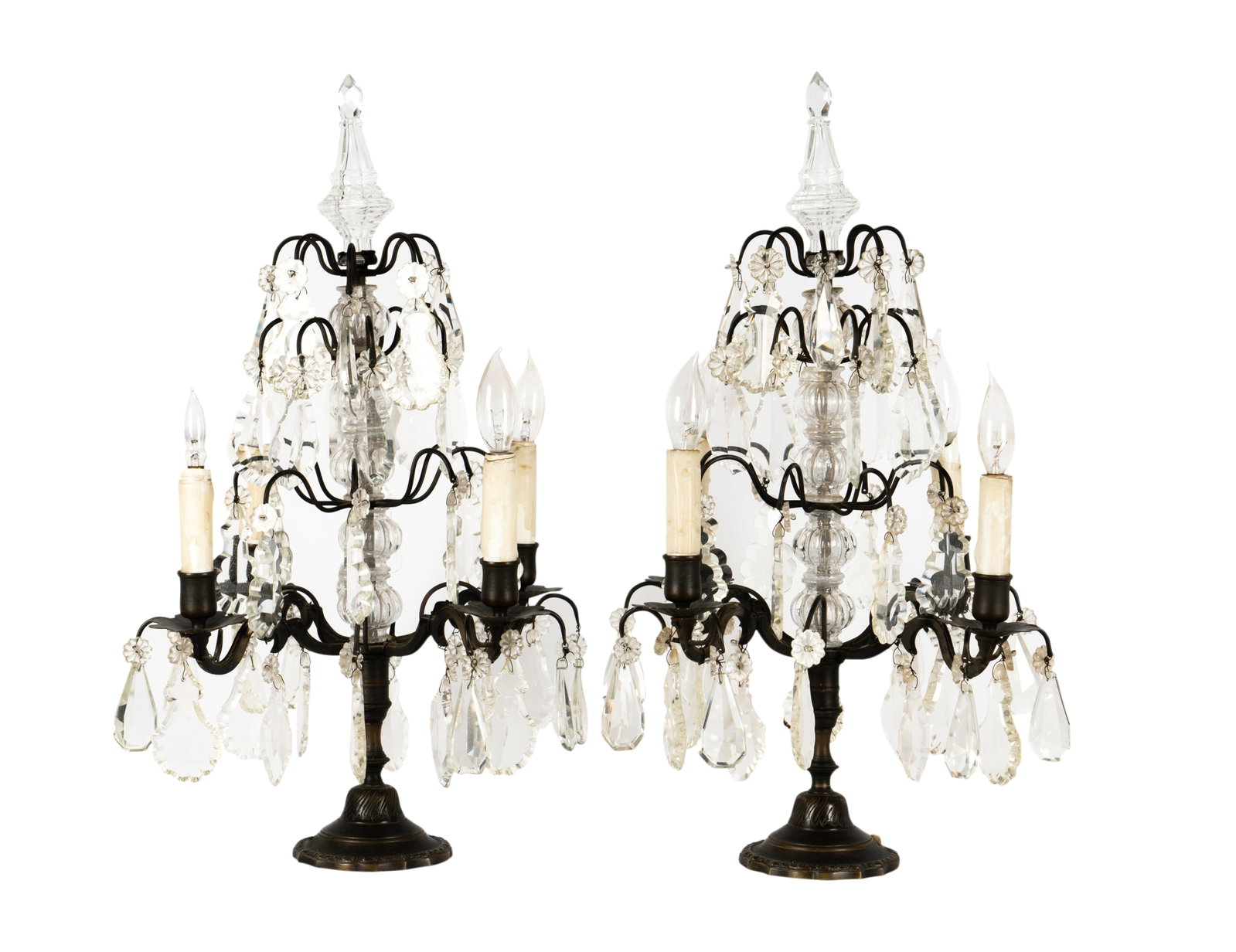 Pair of Girandole Table Lamps: each electrified with four sockets 22 x 13 in. (55.9 x 33 cm.)