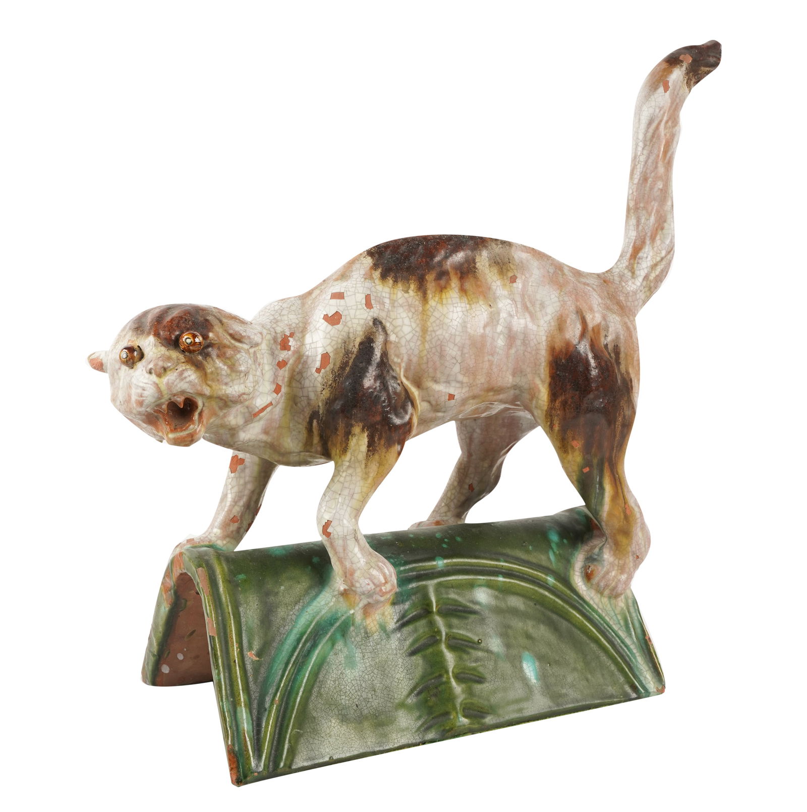 Chinese Cat-Form Roof Tile: glazed terracotta 14 x 21 x 9 in. (35.6 x 53.3 x 22.9 cm.)