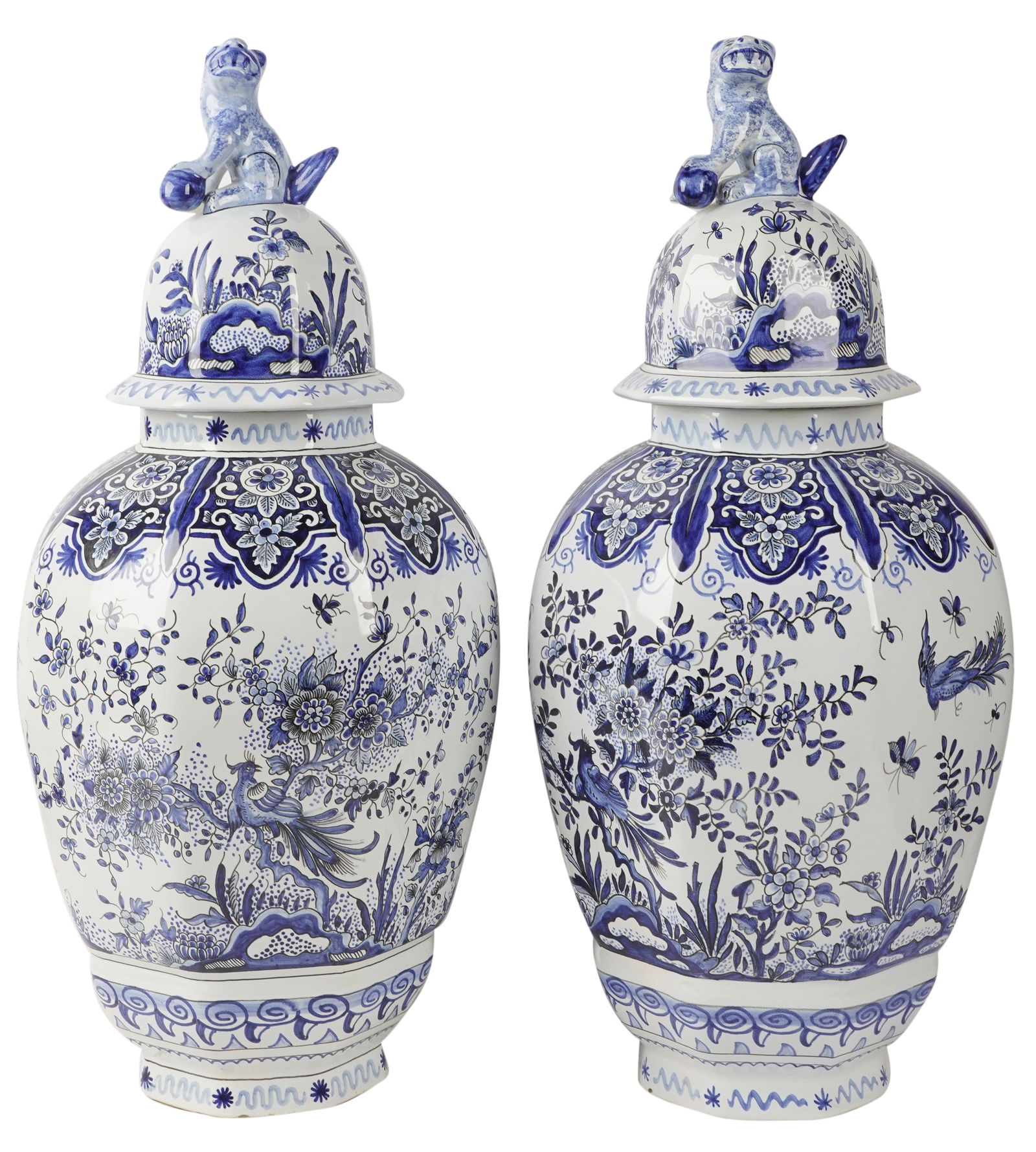 Pair of Delft-Style Faience Covered Urns (1 of 16)