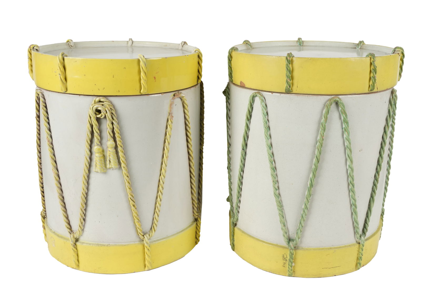 Pair of Italian Glazed Ceramic Drum-Form Taborets (1 of 11)
