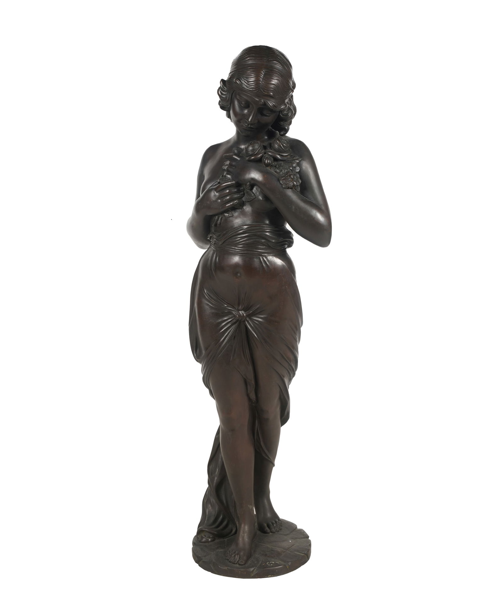 After Ugo Cipriani (1887 - 1960): Woman with Flowers: bronze; signed "Cipriani" in casting 46 x 12 x 12 in. (116.8 x 30.5 x 30.5 cm.)