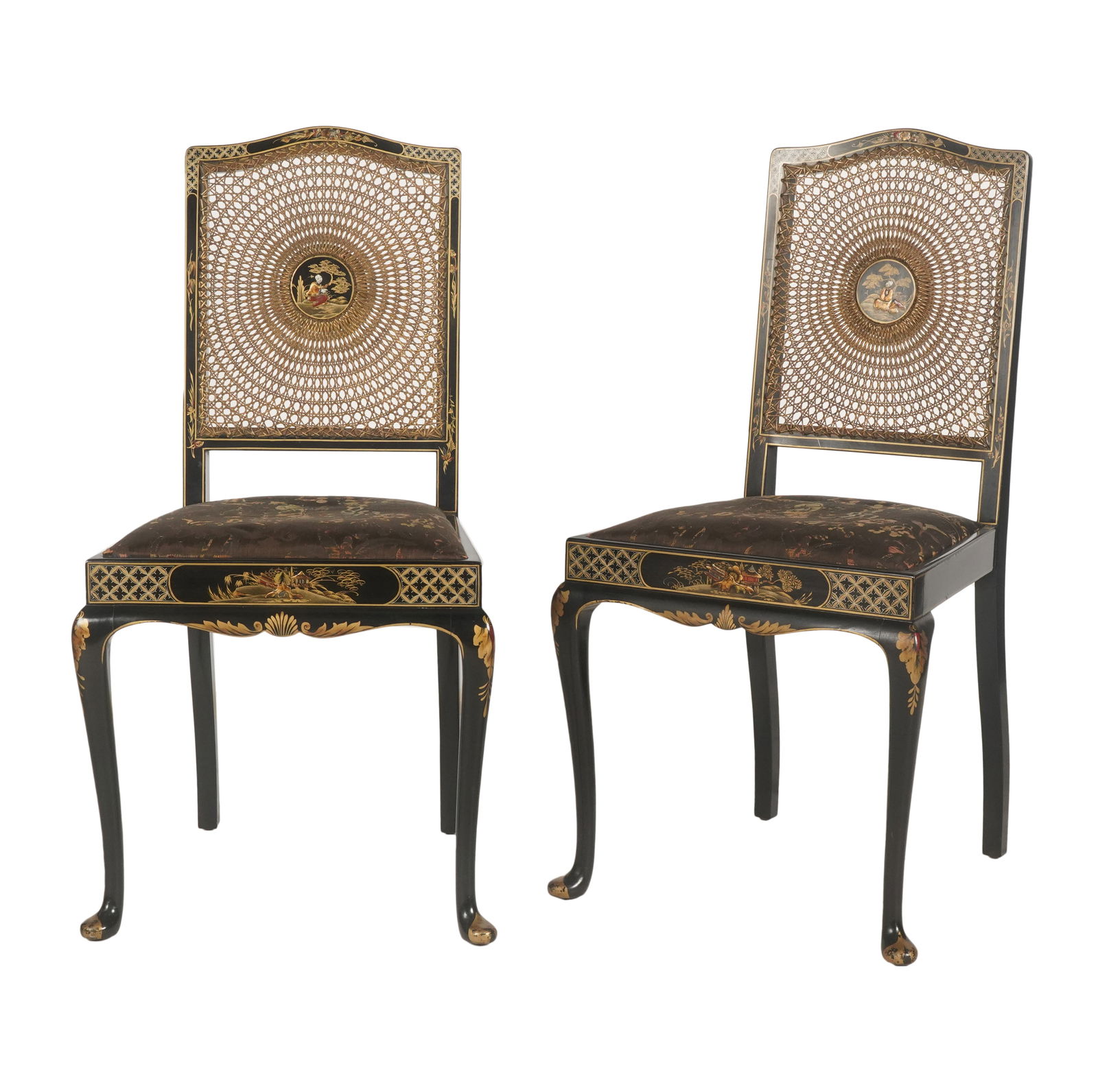 Pair of Chinoiserie Lacquered and Caned Side Chairs (1 of 11)
